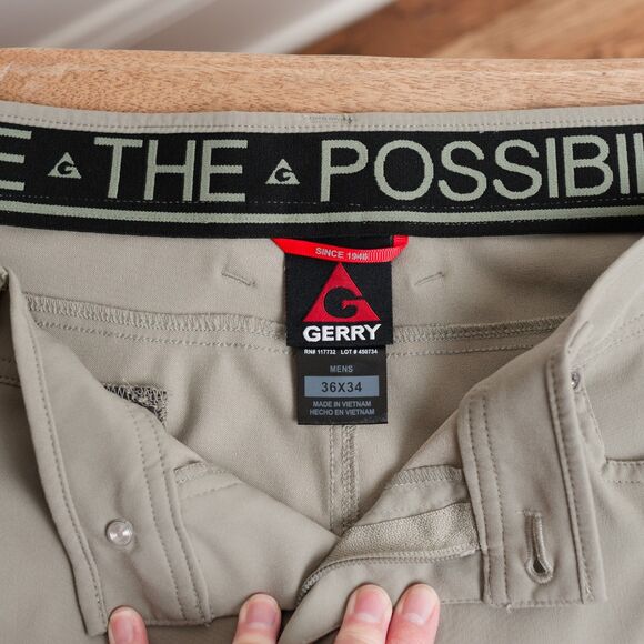 Gerry Venture Commuter Tech Pants Mens 36X34 Green Comfort Stretch Active Hiking - Picture 12 of 13